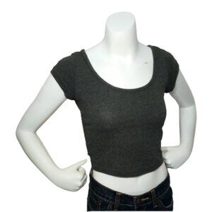 Women Dark Grey Short Sleeve Crop Top